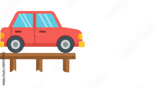 Flat Red Car on Wooden Platform Icon
