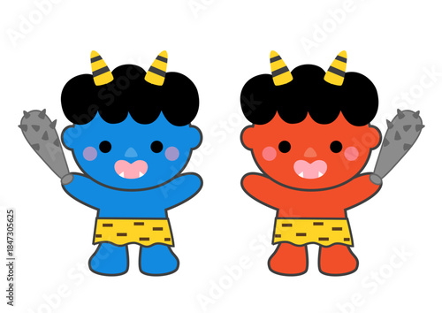 赤鬼と青鬼のかわいいイラスト
