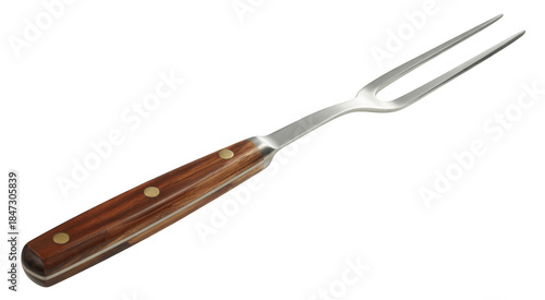 Meat fork with wooden handle isolated on a transparent background kitchen