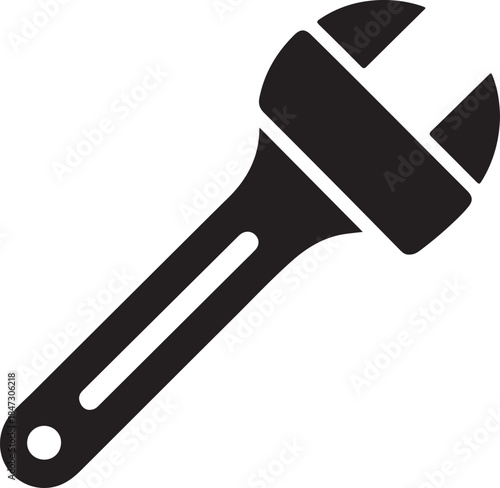 Black adjustable wrench vector icon silhouette for construction and repair services on a dark background
