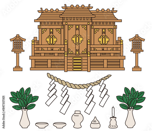 Japanese Kamidana Household Shrine Vector Illustration