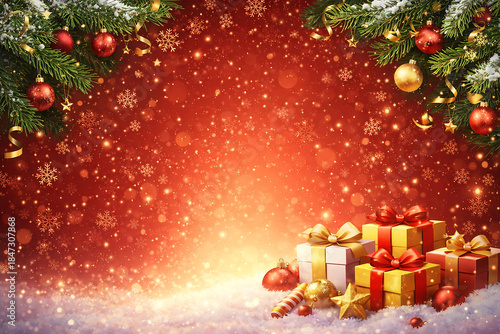 christmas tree with gift boxes background