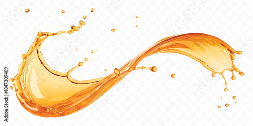 realistic fresh liquid honey or oil splash in mid air cut out and curve style isolated on transparent background