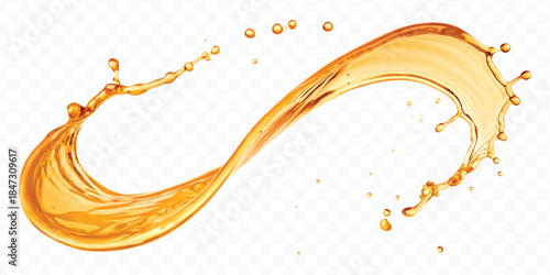 realistic fresh liquid honey or oil splash in mid air cut out and curve style isolated on transparent background