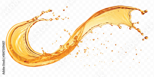 realistic fresh liquid honey or oil splash in mid air cut out and curve style isolated on transparent background