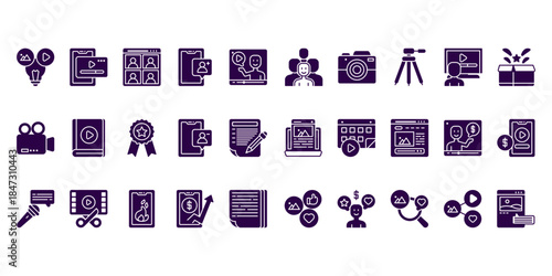 content creator element icon set, vector illustration simple for design interface