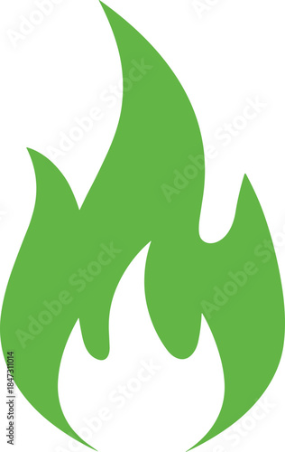 Simple Flat Green Flame Icon Design Representing Nature Energy Element