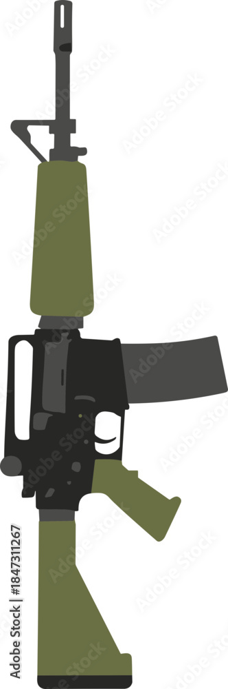 Obraz premium Minimalist Flat Design Rifle Arm Illustration with Olive Green and Black Colors