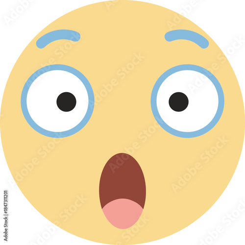 Flat Style Surprised Face with Open Mouth Round Emoticon Illustration