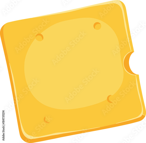 Flat Cartoon Square Cheese Slice with Holes Food Illustration
