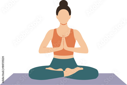 Flat Illustration Serene Woman in Lotus Position for Yoga and Meditation