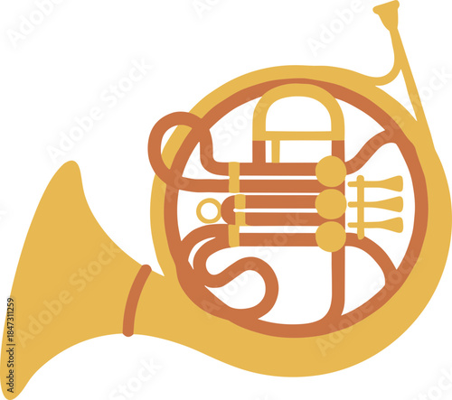 Flat Design Isolated French Horn Instrument Graphic Musical Equipment Object