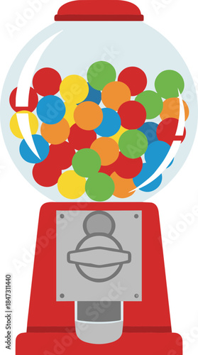 Flat Design Gumball Machine Full of Colorful Candy Balls Icon