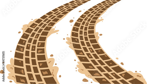 Flat Illustration Mud Tire Track Road Landscape Element Design