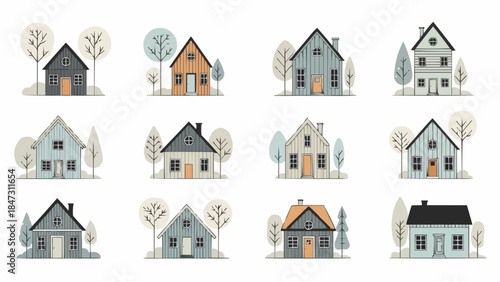 Collection of charming diverse houses in a row.
