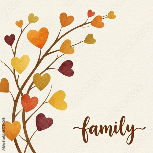 A tree with heart-shaped leaves symbolizing love and unity, celebrating the essence of family.