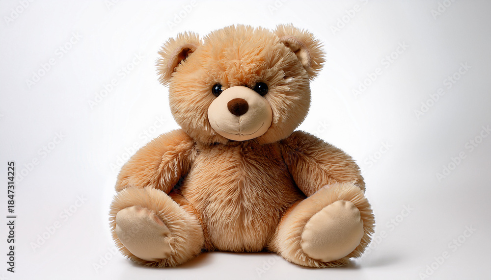 Fototapeta premium A Cute Fluffy Light Brown Teddy Bear On A White Background