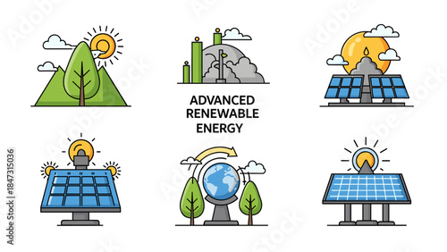 Advanced Renewable Energy Icons and Sustainable Solutions