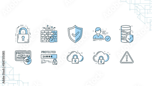 Digital Security and Data Protection Concepts Icons Set