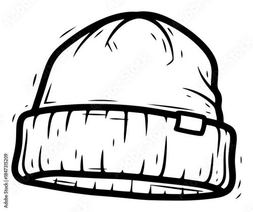 Hand drawn sketch of a warm knitted winter beanie hat