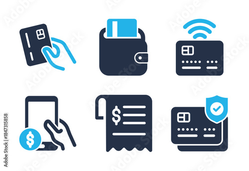 Card Services and Billing icon set. Solid glyph series icons