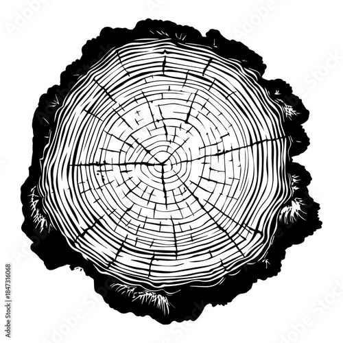 Detailed cross section of tree stump with growth rings