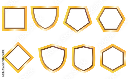 立体的なゴールドのエンブレム風フレームのイラストセット