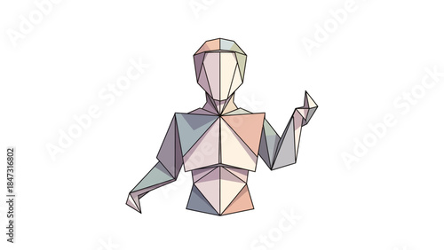 Abstract Geometric Human Figure Illustration. Modern Low Poly Design with Pastel Colors. Digital Art Concept.