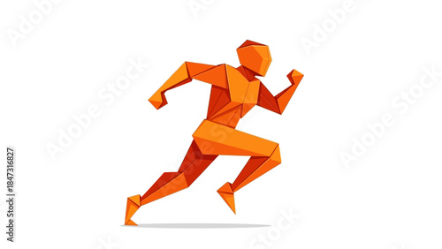 Abstract Geometric Runner: Dynamic Orange Polygonal Figure Sprinting, Symbolizing Speed, Progress, and Athleticism
