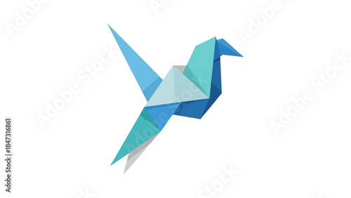 Geometric Origami Bird Vector Illustration: Modern Blue Paper Craft Design, Abstract Art, Symbol of Peace and Creativity