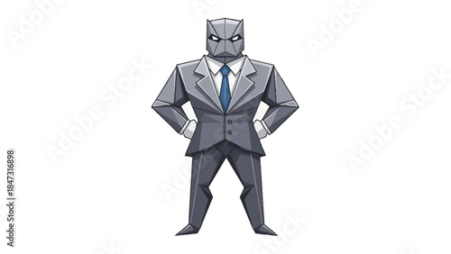 Origami Business Leader Illustration: Geometric Professional in Suit, Confident Stance, Corporate Success Concept