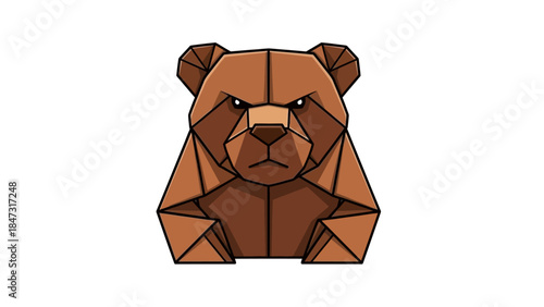 Geometric Bear Vector Illustration. Modern Low Poly Brown Bear Head with Intense Gaze. Digital Art for Design.
