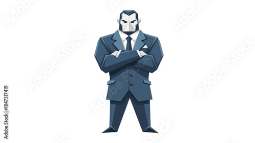 Geometric Business Man Vector: Professional Authority Figure with Crossed Arms, Modern Corporate Leader Illustration