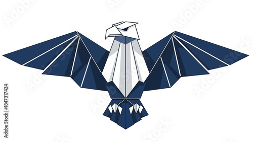 Geometric Eagle Logo: Abstract Blue White Origami Style Vector Illustration of a Majestic Bird of Prey, Symbolizing Strength and Freedom