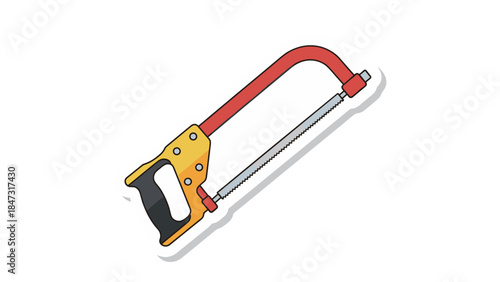 Illustration of a Hacksaw with Red and Yellow Handle