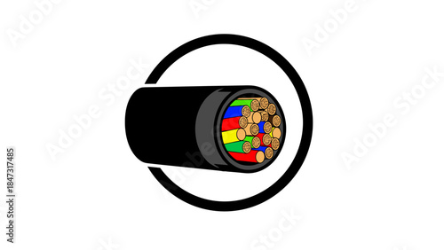 Illustration of Multi-Color Wire Cable Cross-Section