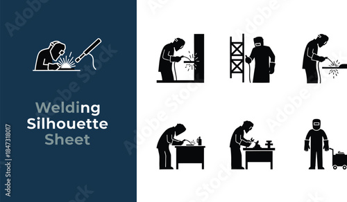 Silhouette sheet of welding workers in industrial construction environments