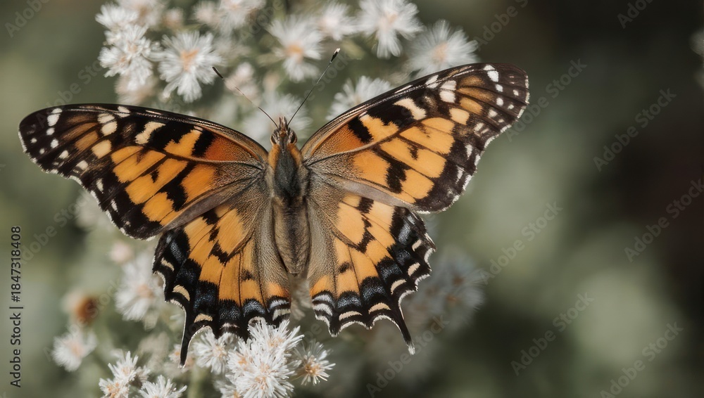 Fototapeta premium Painted Lady Butterfly on a Delicate White Flower.