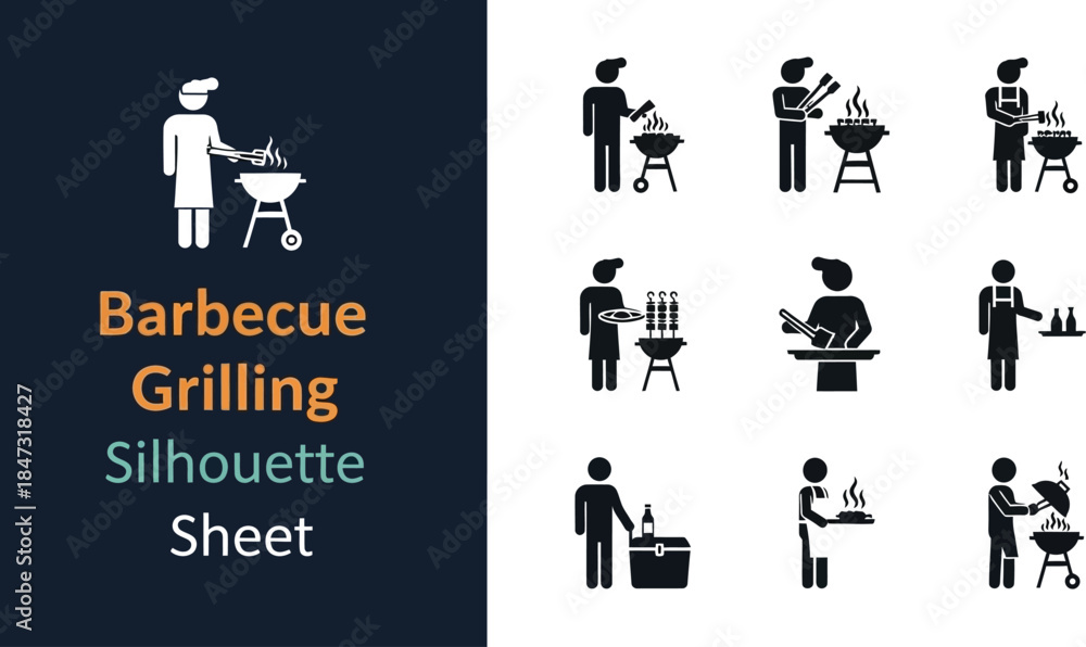 Fototapeta premium Silhouette sheet of barbecue grilling and outdoor food preparation