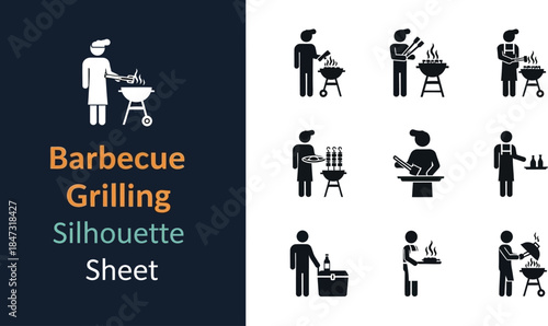 Silhouette sheet of barbecue grilling and outdoor food preparation