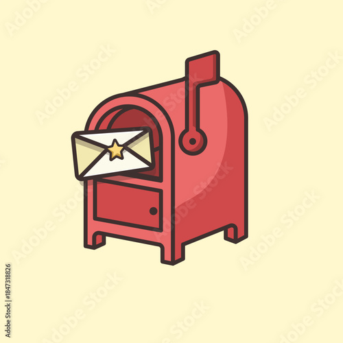 Clean vector illustration of a mailbox with an open flap and a letter inside, representing communication and delivery.
