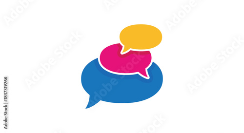 A modern and colorful logo of three overlapping speech bubbles, forming a dynamic stack to represent lively conversation.