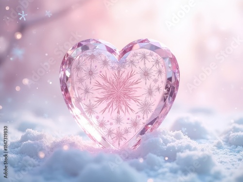 Elegant Heart-shaped Crystal with Snowy Background