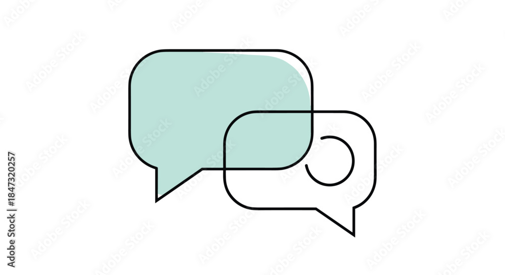 Naklejka premium Minimalist icon with two speech bubbles, one solid and one outline, representing a simple, clean concept of communication or chat.