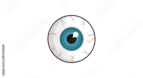 Cartoon illustration of a single bloodshot eyeball with a blue iris, suitable for Halloween, horror, or medical themes.