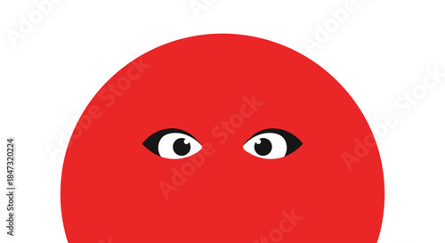 Cartoon eyes peeking out from behind a red circle, conveying curiosity, shyness, or a sense of being watched secretly.