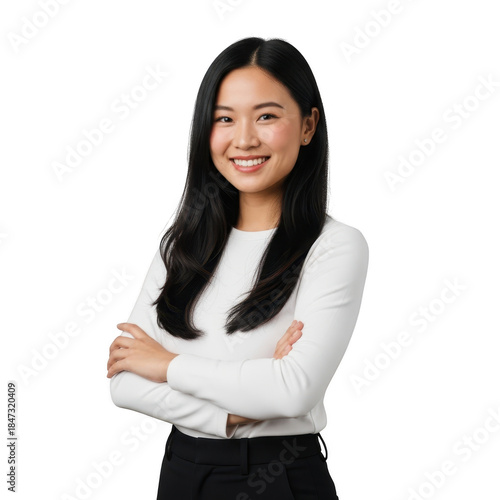 Smiling woman in business attire isolated on transparent background