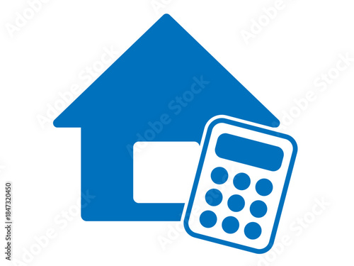 家と電卓のマーク（住宅の査定のアイコン）