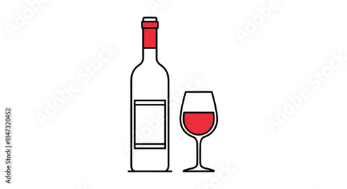 Minimalist line art icon of a red wine bottle and a filled wine glass, representing a winery, bar, or restaurant service.