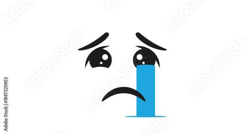 A simple cartoon face with large, sad eyes crying a river of blue tears, expressing deep sadness, grief, or heartbreak.